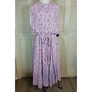 Lilac Floral Sleeveless Maxi Dress with Waist Tie